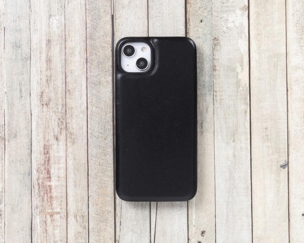 Genuine leather slim case for iPhone 14 Pro with suede interior and wireless charging compatibility