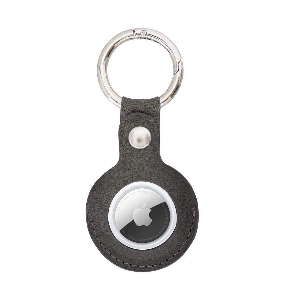 Close-up of handcrafted AirTag holder in genuine leather