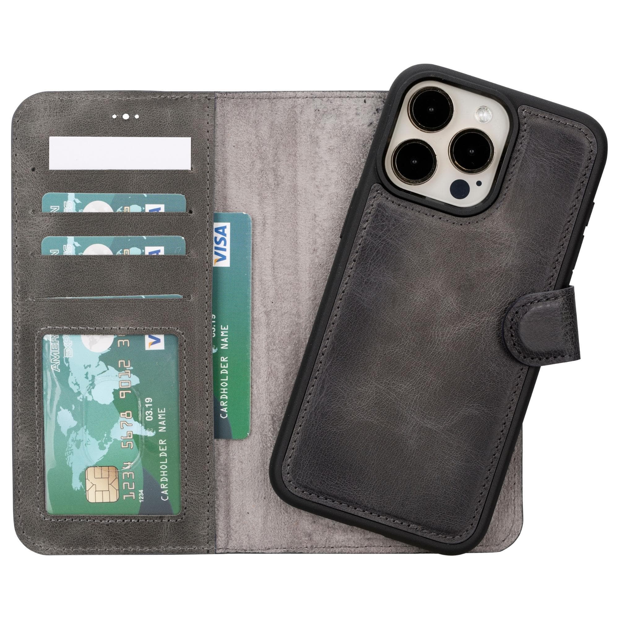 Magnem iPhone 15 Pro Genuine Leather Magic Detachable Wallet Case