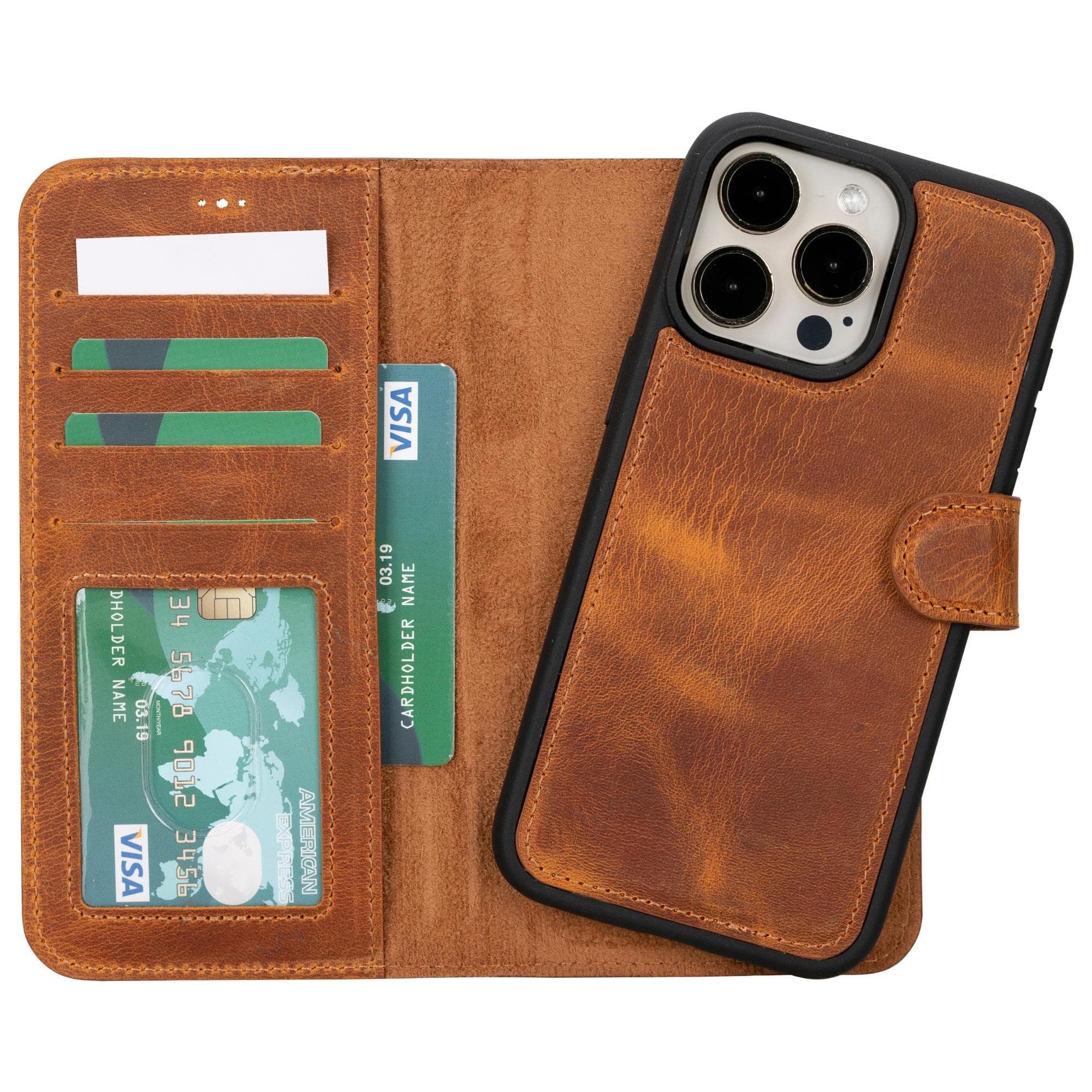 Magnem iPhone 15 Pro Genuine Leather Magic Detachable Wallet Case