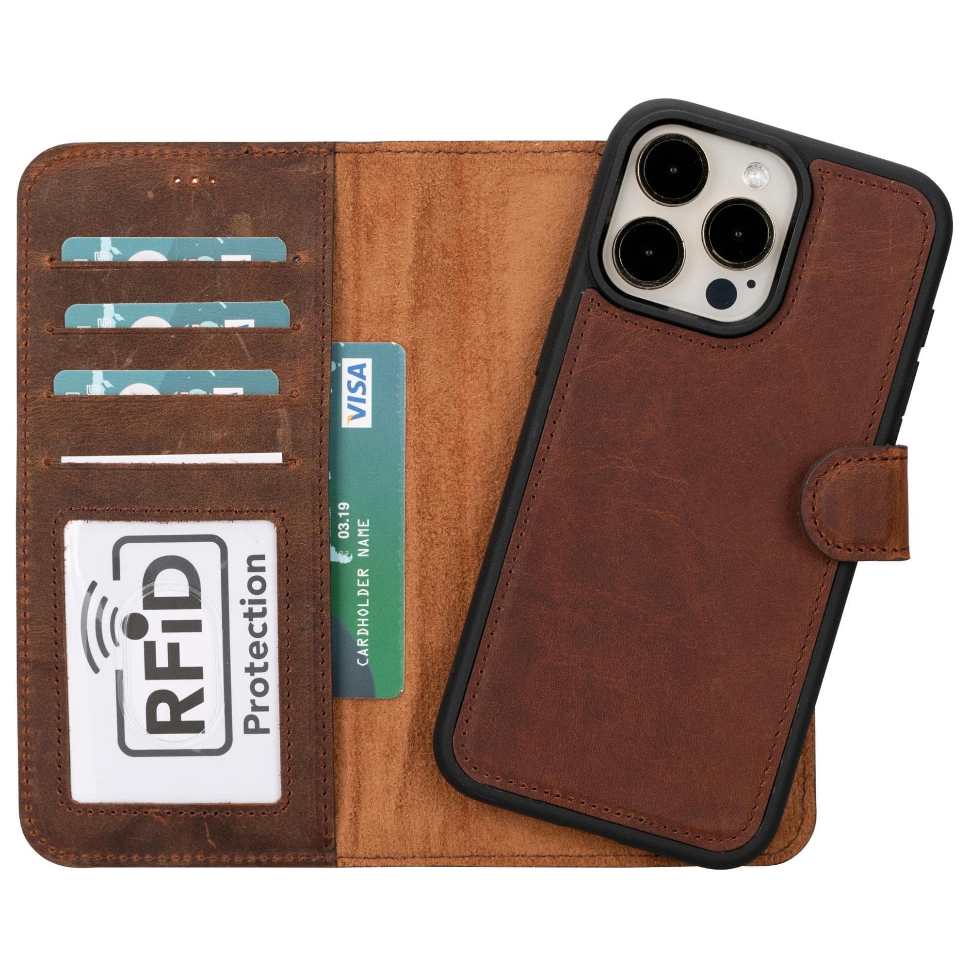 Magnem iPhone 15 Pro Genuine Leather Magic Detachable Wallet Case