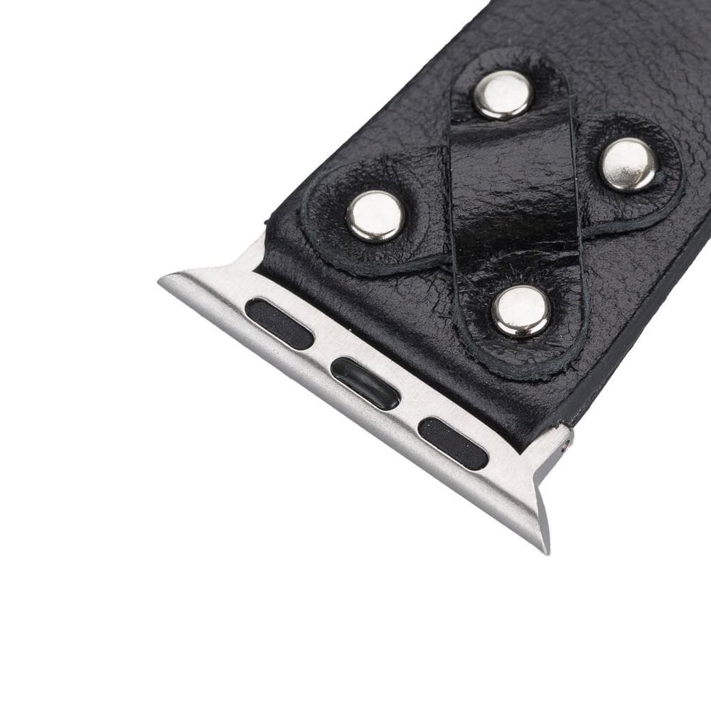 Cross Leather Apple Watch Band with Silver Trok