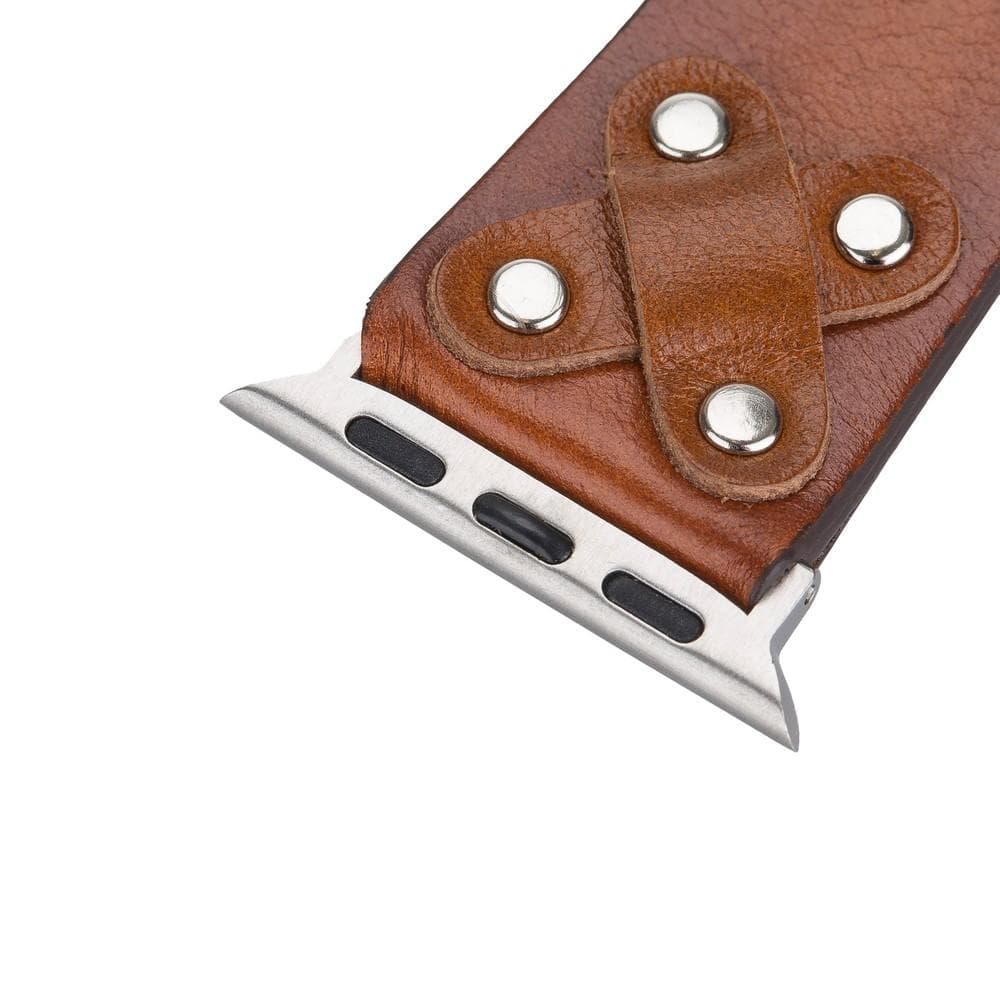 Cross Leather Apple Watch Band with Silver Trok