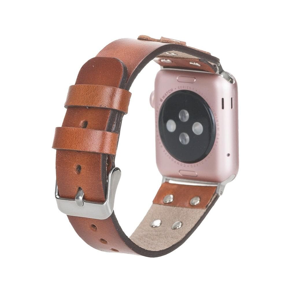 Cross Leather Apple Watch Band with Silver Trok