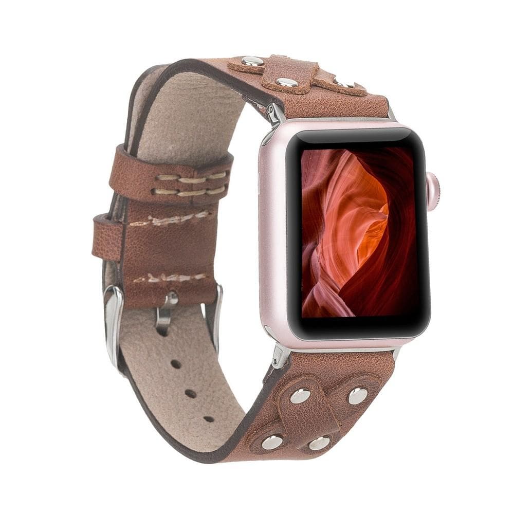 Cross Leather Apple Watch Band with Silver Trok