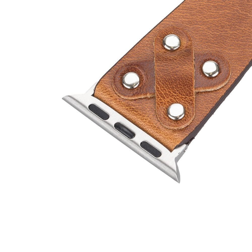 Cross Leather Apple Watch Band with Silver Trok