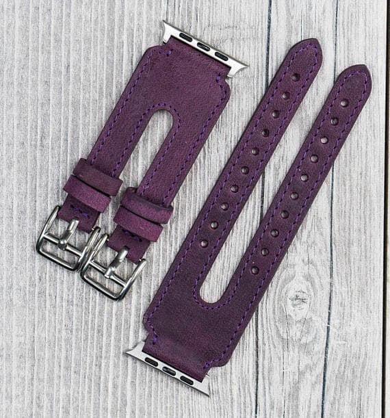 Bracelet de montre Apple Watch en cuir à double manchette