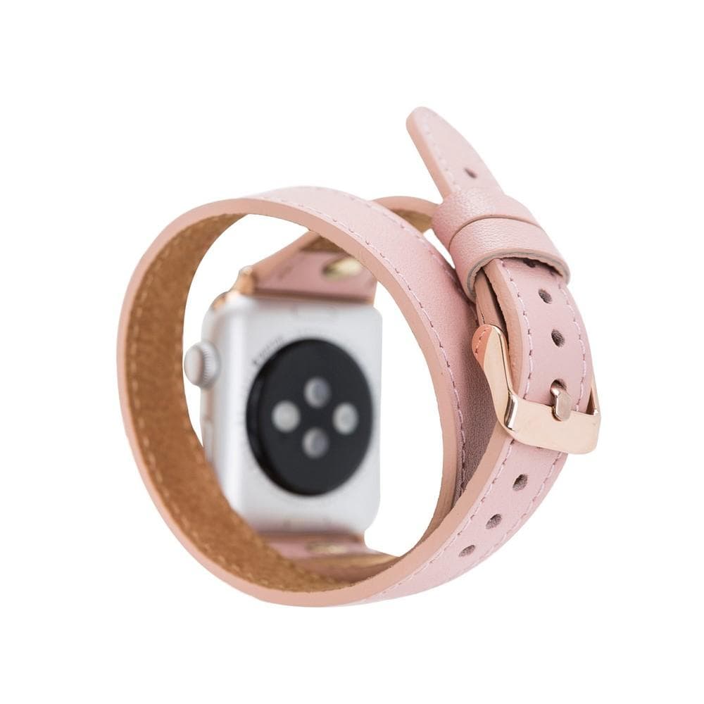 Hector Double Tour Leather Apple Watch Band with Gold Trok