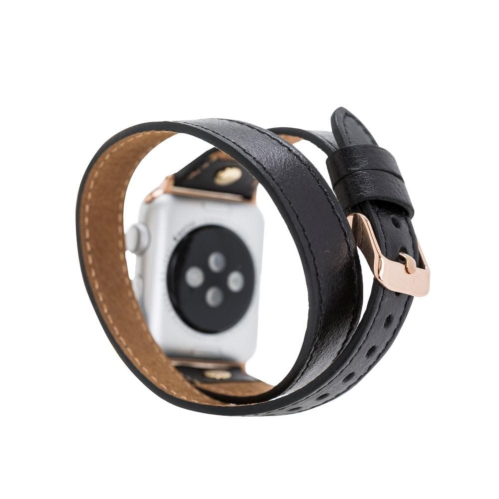 Hector Double Tour Leather Apple Watch Band with Gold Trok