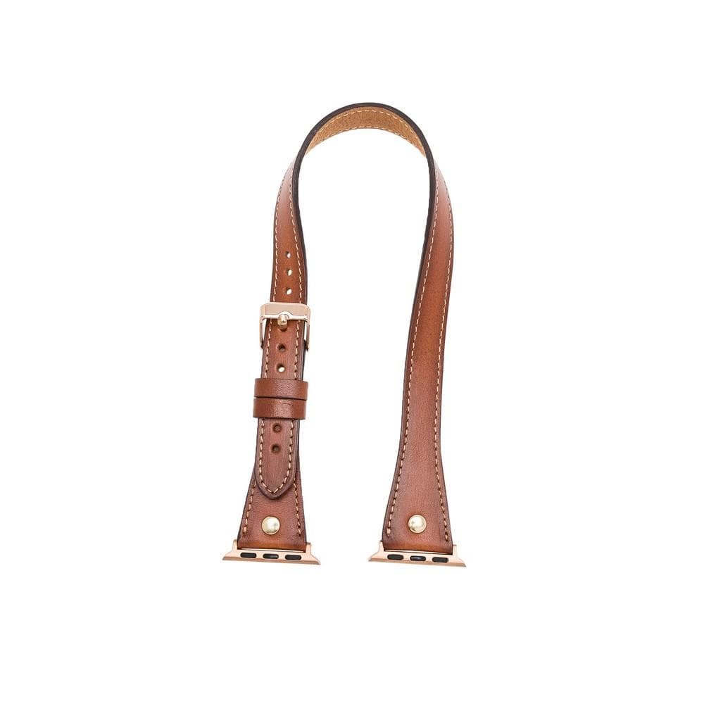 Hector Double Tour Leather Apple Watch Band with Gold Trok
