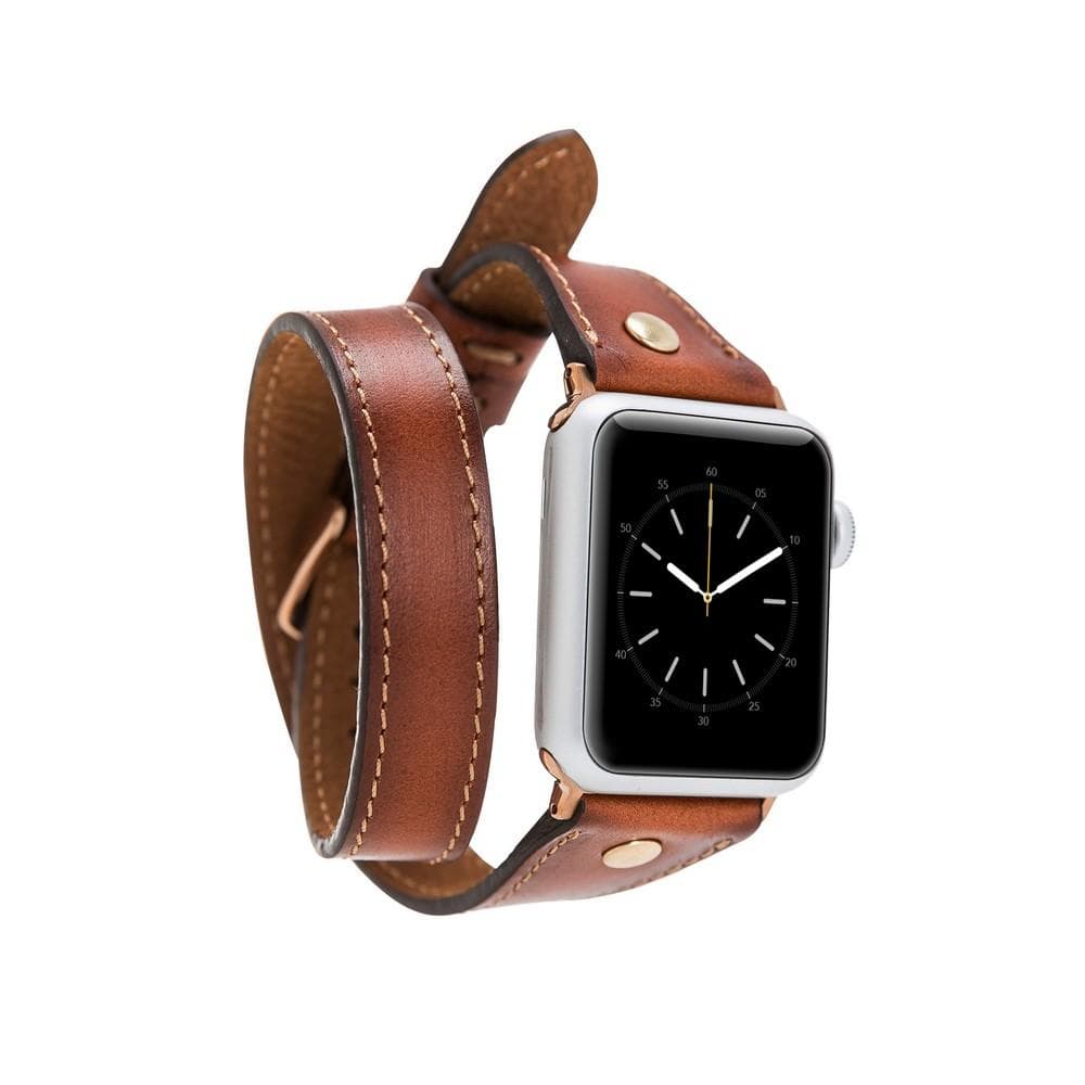 Hector Double Tour Leather Apple Watch Band with Gold Trok