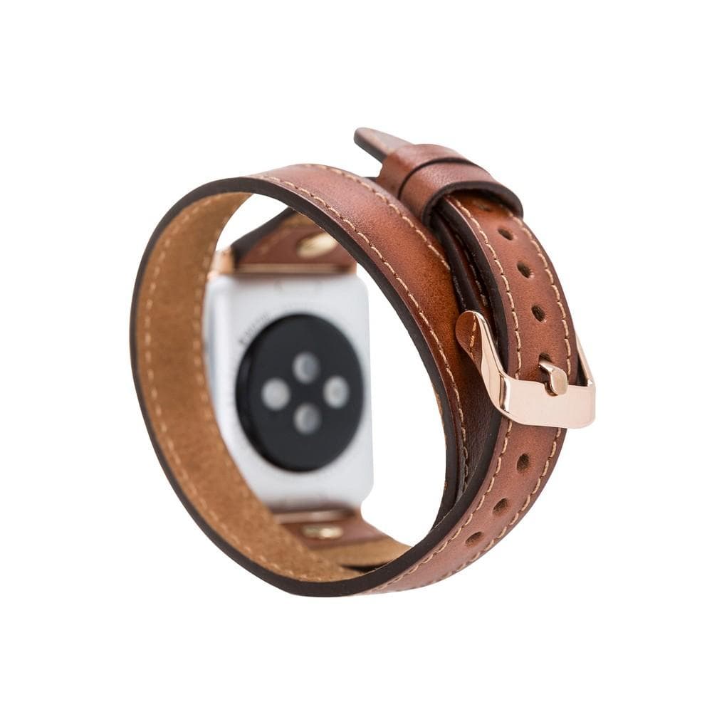 Hector Double Tour Leather Apple Watch Band with Gold Trok