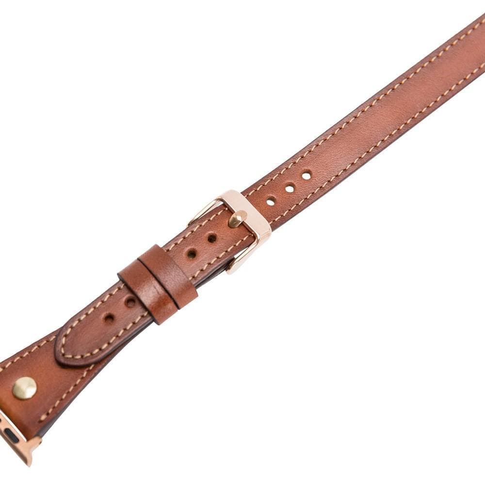 Hector Double Tour Leather Apple Watch Band with Gold Trok