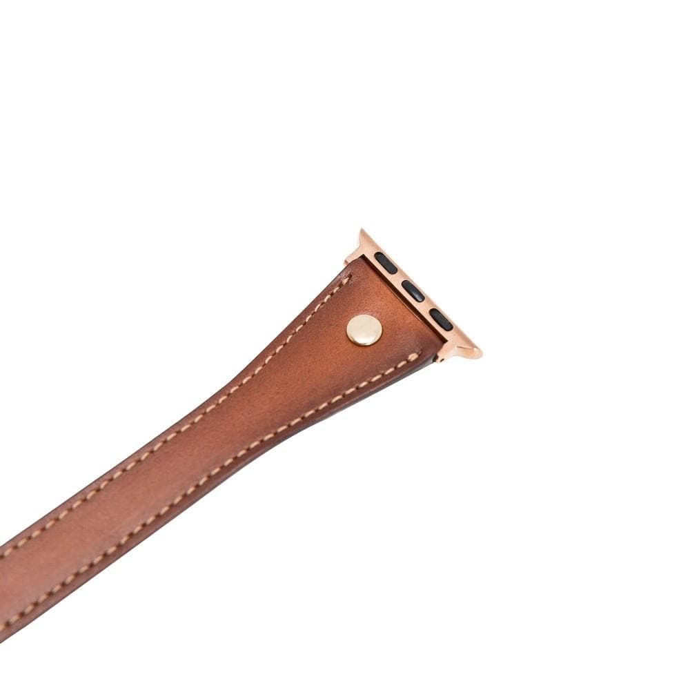 Hector Double Tour Leather Apple Watch Band with Gold Trok