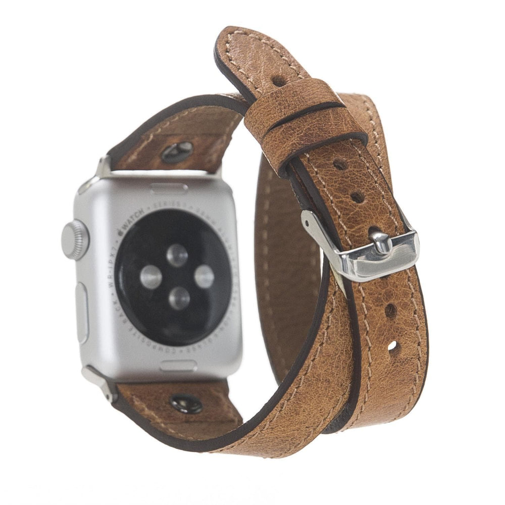 Hector Double Tour Leather Apple Watch Band with Gold Trok