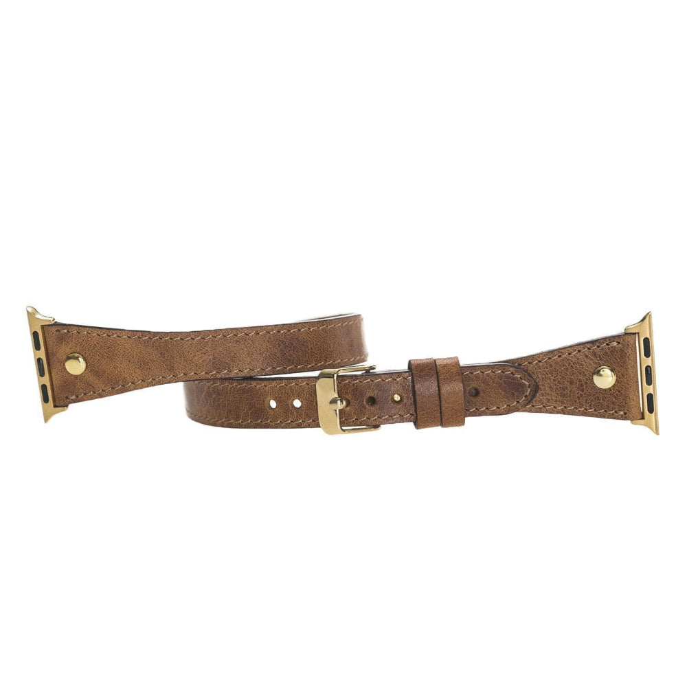 Hector Double Tour Leather Apple Watch Band with Gold Trok