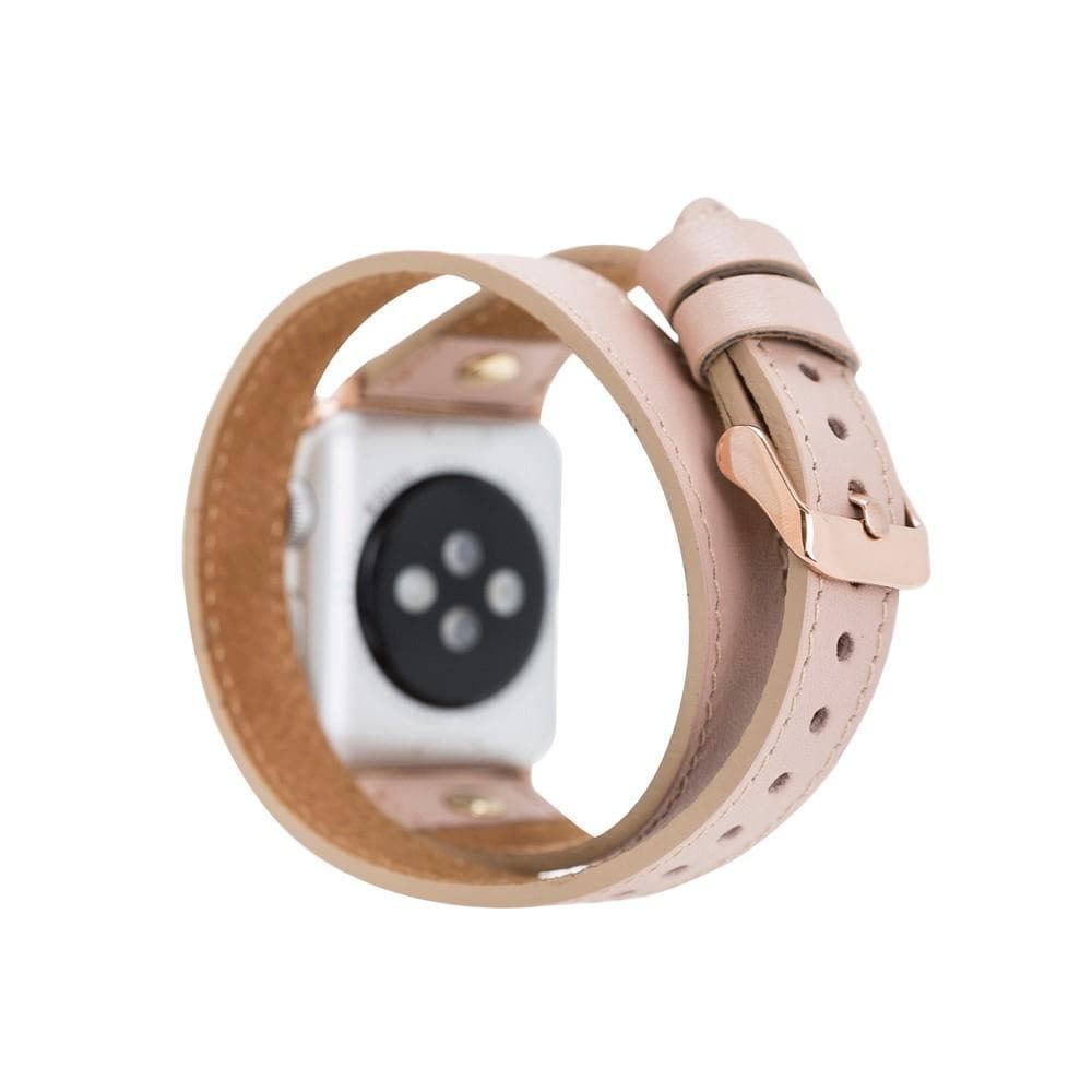 Hector Double Tour Leather Apple Watch Band with Gold Trok