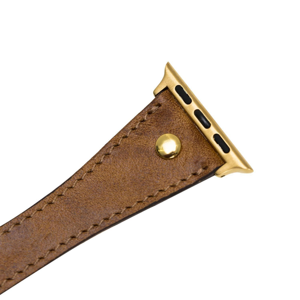 Hector Double Tour Leather Apple Watch Band with Gold Trok
