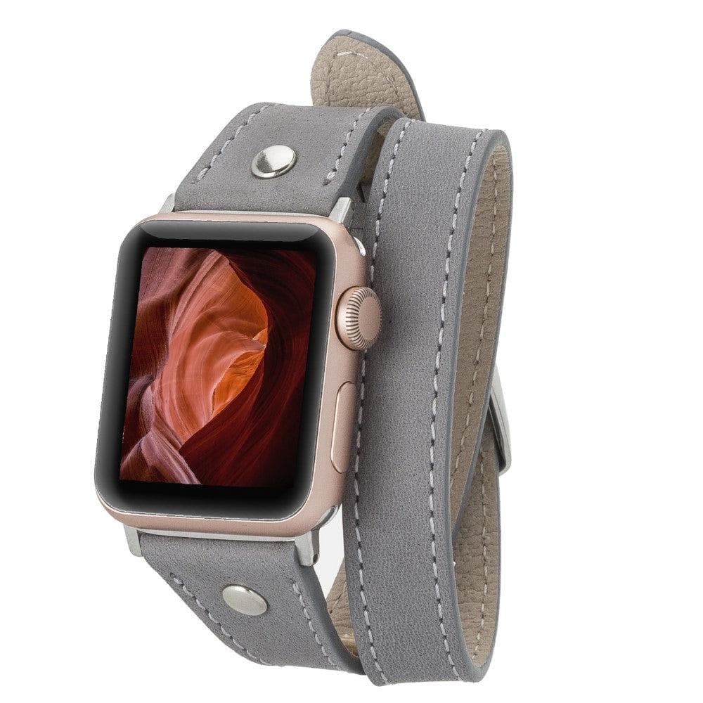 Hector Double Tour Leather Apple Watch Band with Silver Trok