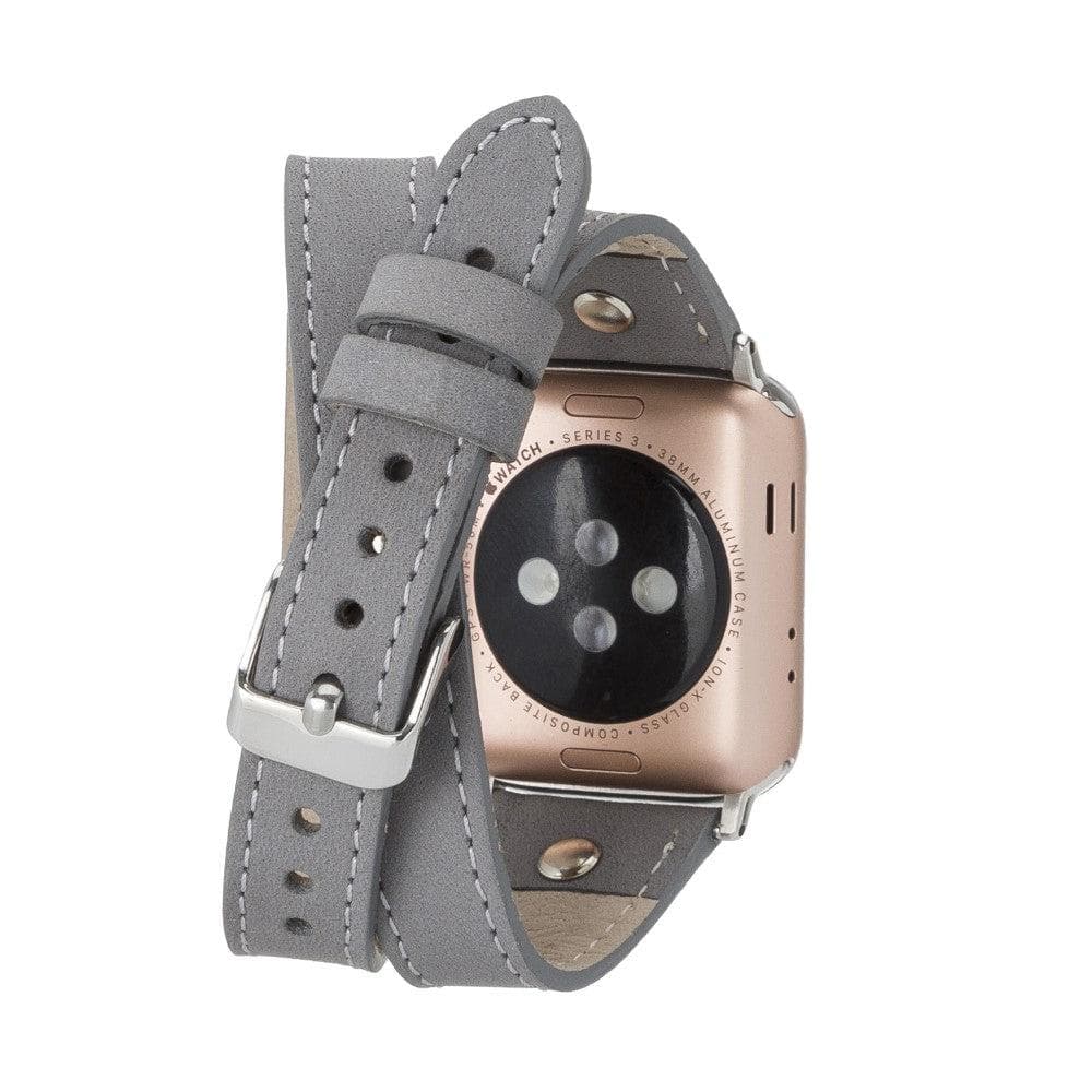 Hector Double Tour Leather Apple Watch Band with Silver Trok
