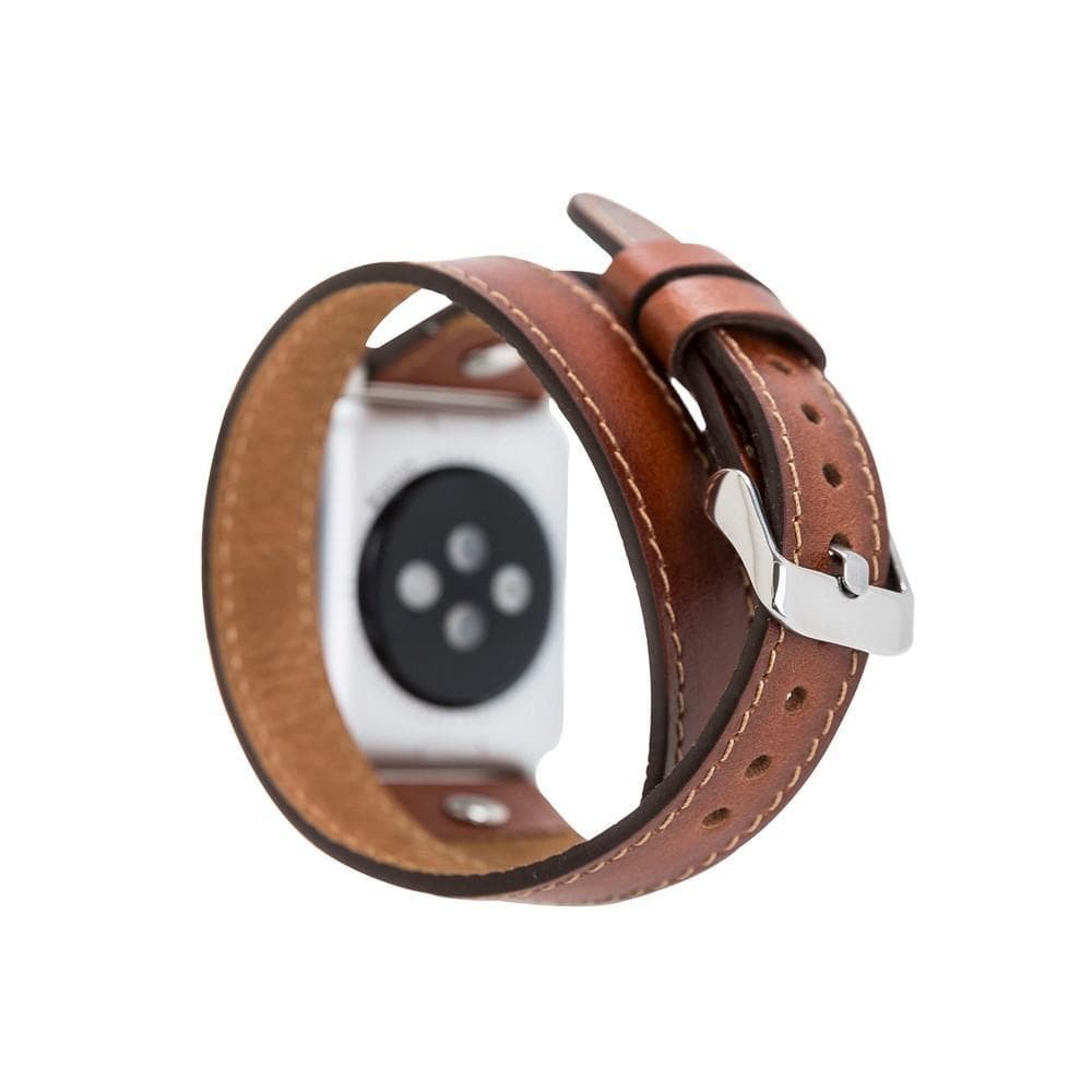 Hector Double Tour Leather Apple Watch Band with Silver Trok