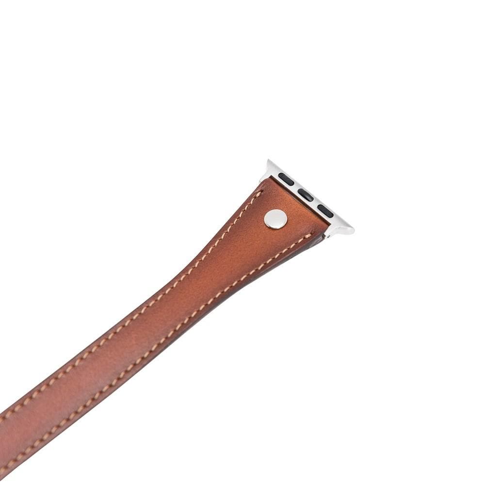 Hector Double Tour Leather Apple Watch Band with Silver Trok