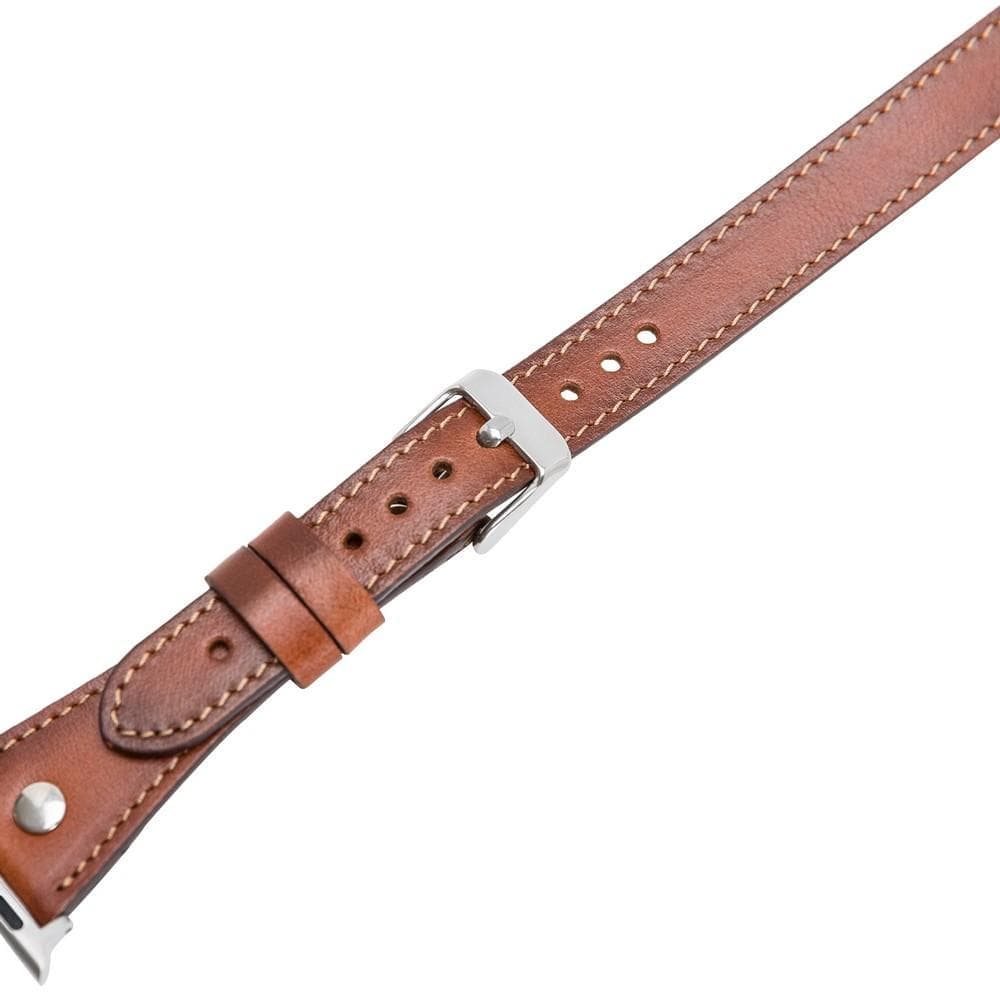 Hector Double Tour Leather Apple Watch Band with Silver Trok