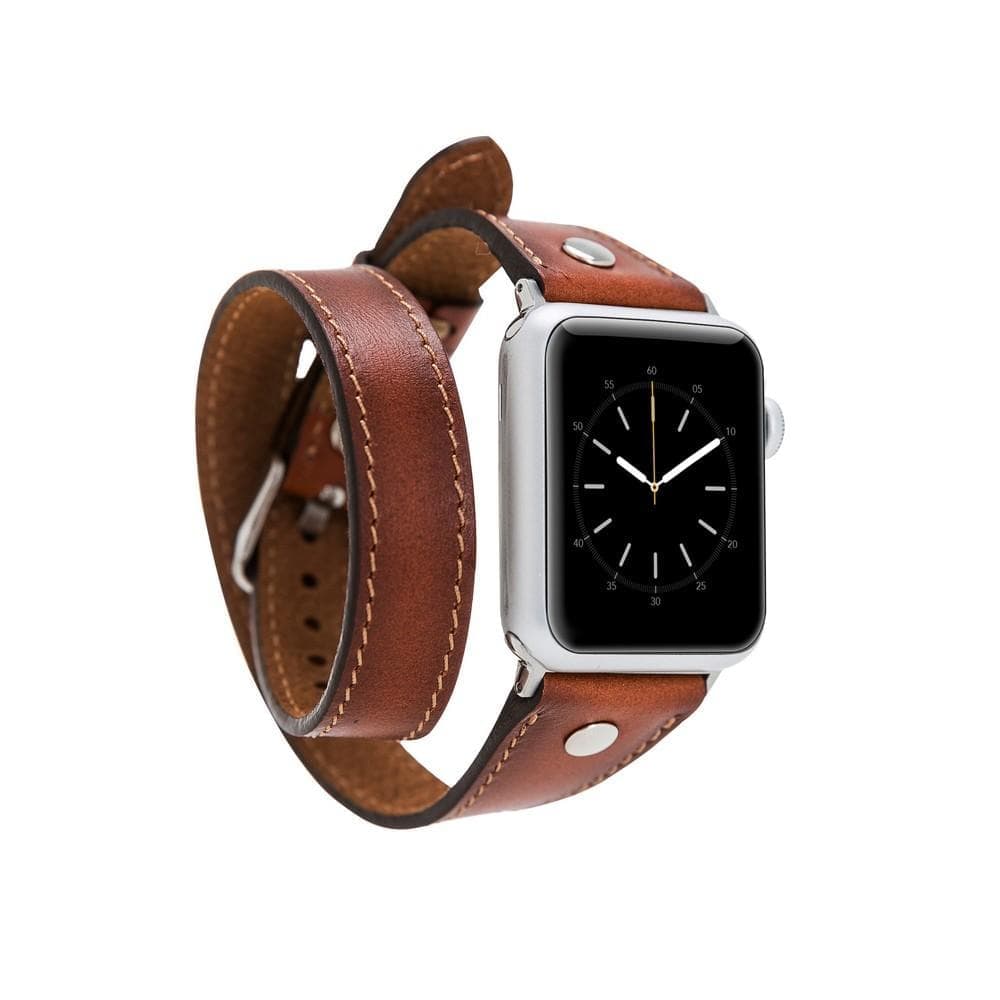 Hector Double Tour Leather Apple Watch Band with Silver Trok