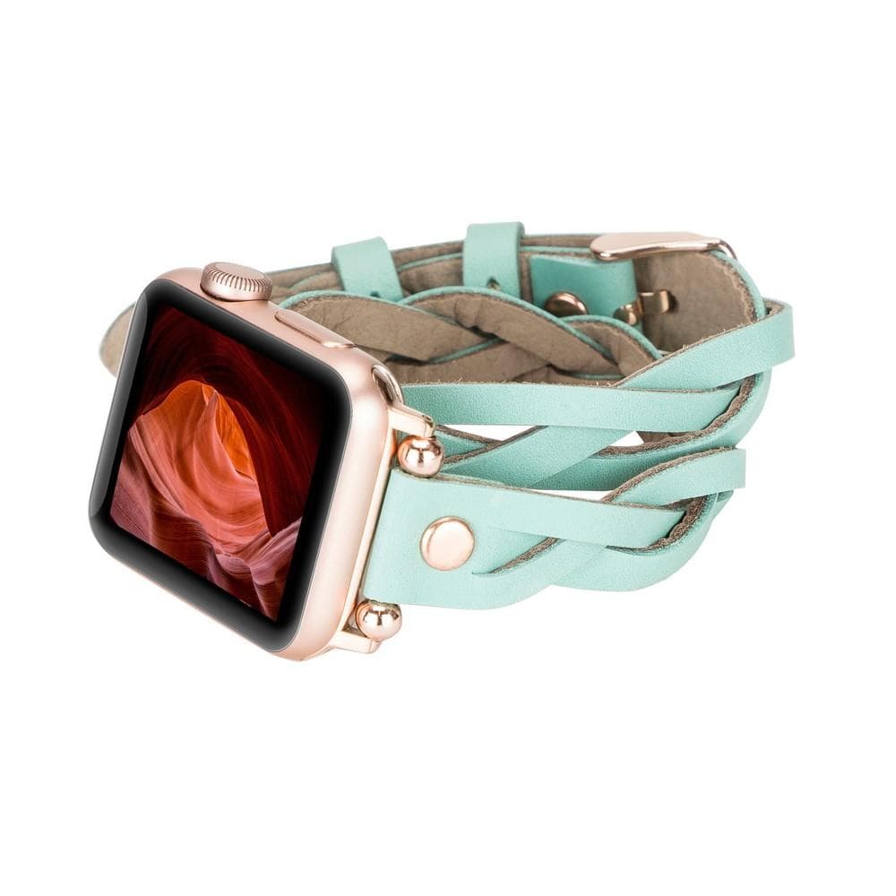 Bracelet double tour en cuir Peggy Ferro pour Apple Watch avec motif Trok or rose