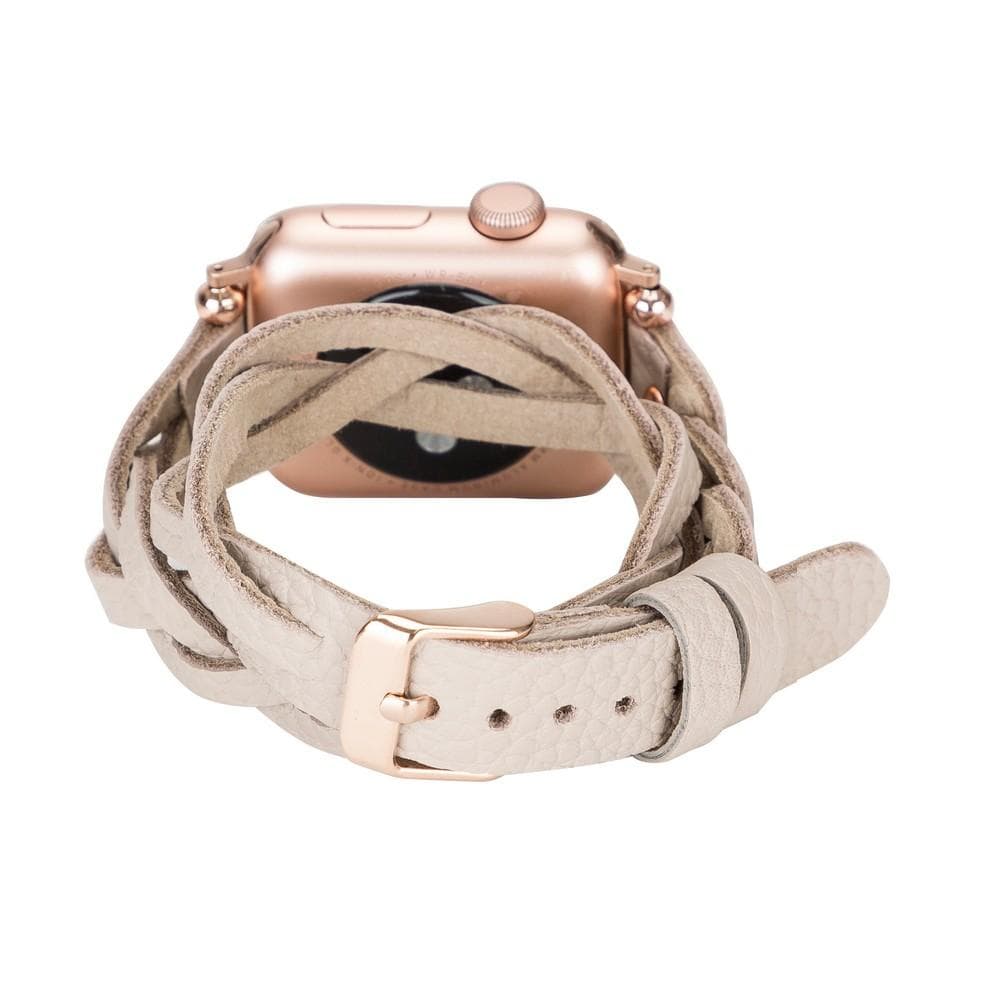 Bracelet double tour en cuir Peggy Ferro pour Apple Watch avec motif Trok or rose