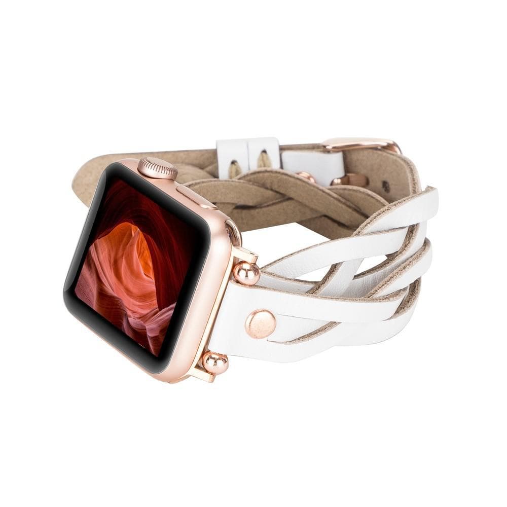 Bracelet double tour en cuir Peggy Ferro pour Apple Watch avec motif Trok or rose