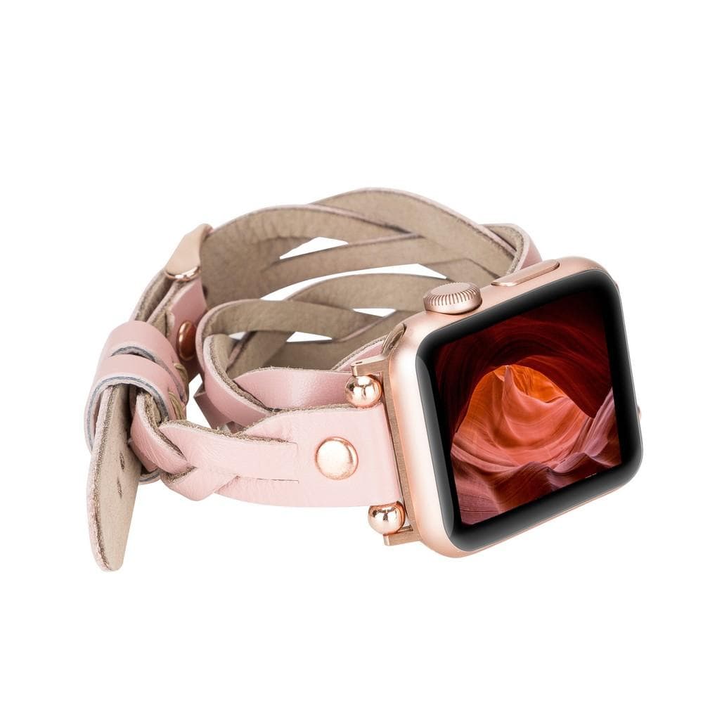 Bracelet double tour en cuir Peggy Ferro pour Apple Watch avec motif Trok or rose