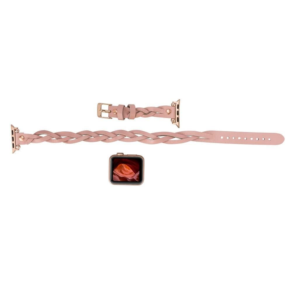 Bracelet double tour en cuir Peggy Ferro pour Apple Watch avec motif Trok or rose