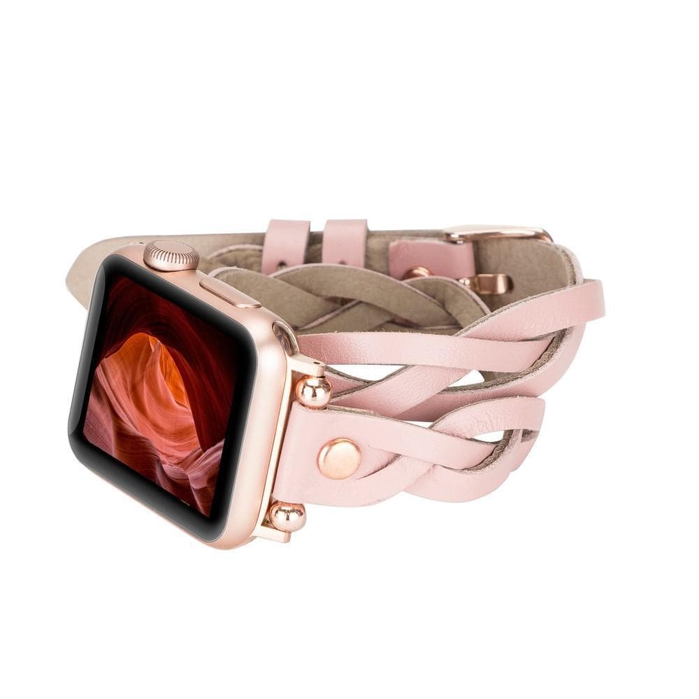 Bracelet double tour en cuir Peggy Ferro pour Apple Watch avec motif Trok or rose