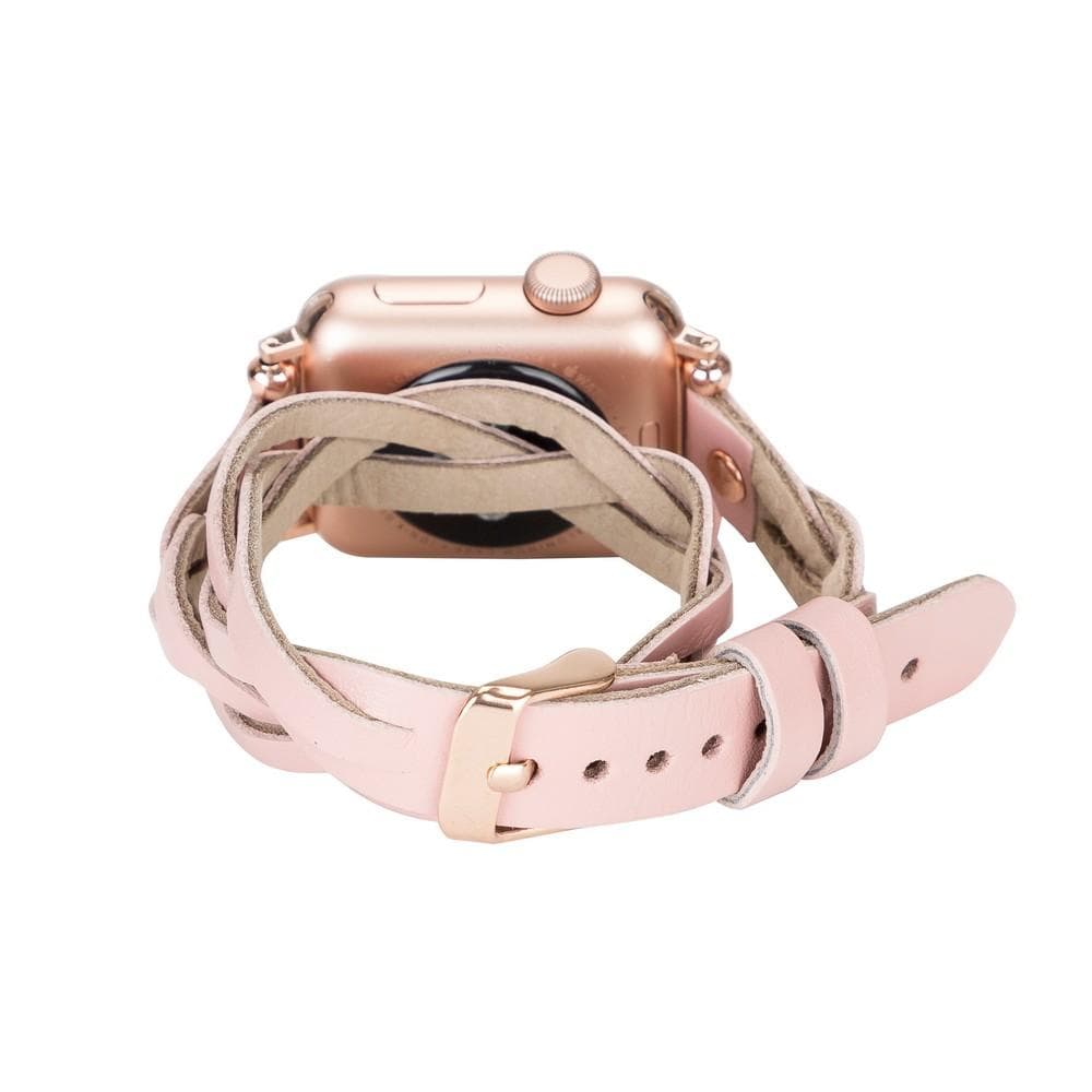 Bracelet double tour en cuir Peggy Ferro pour Apple Watch avec motif Trok or rose