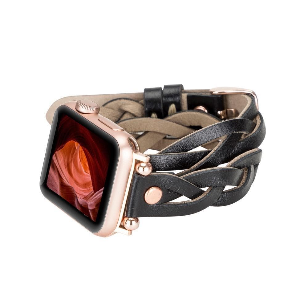 Bracelet double tour en cuir Peggy Ferro pour Apple Watch avec motif Trok or rose