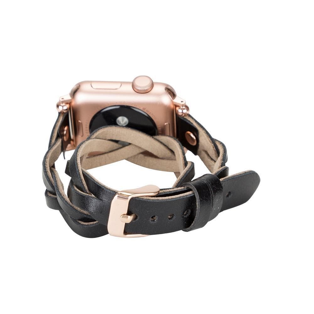 Bracelet double tour en cuir Peggy Ferro pour Apple Watch avec motif Trok or rose