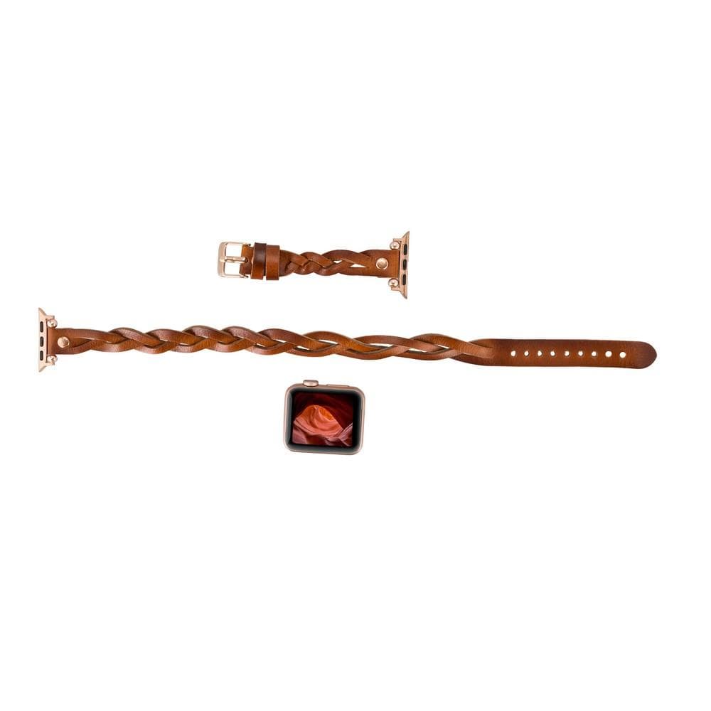 Bracelet double tour en cuir Peggy Ferro pour Apple Watch avec motif Trok or rose