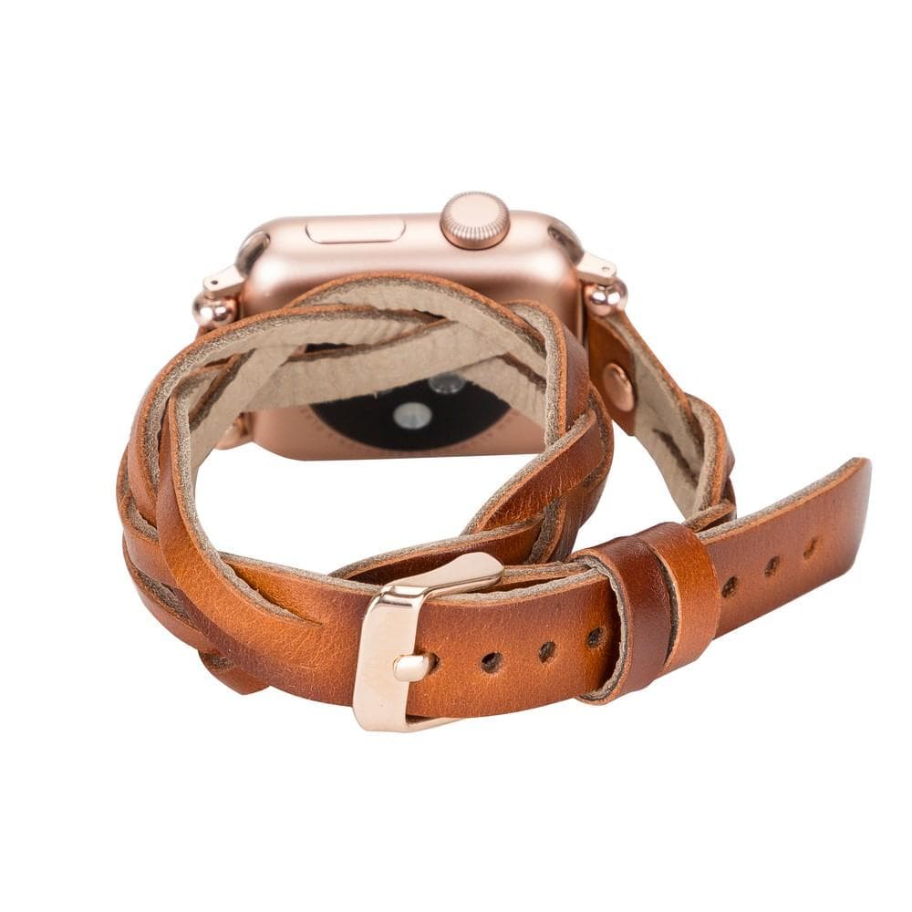 Bracelet double tour en cuir Peggy Ferro pour Apple Watch avec motif Trok or rose