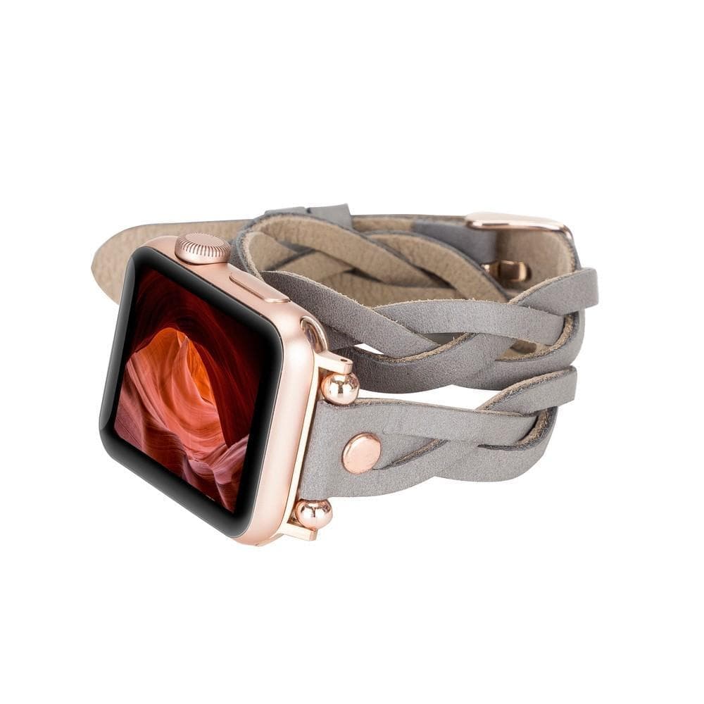 Bracelet double tour en cuir Peggy Ferro pour Apple Watch avec motif Trok or rose