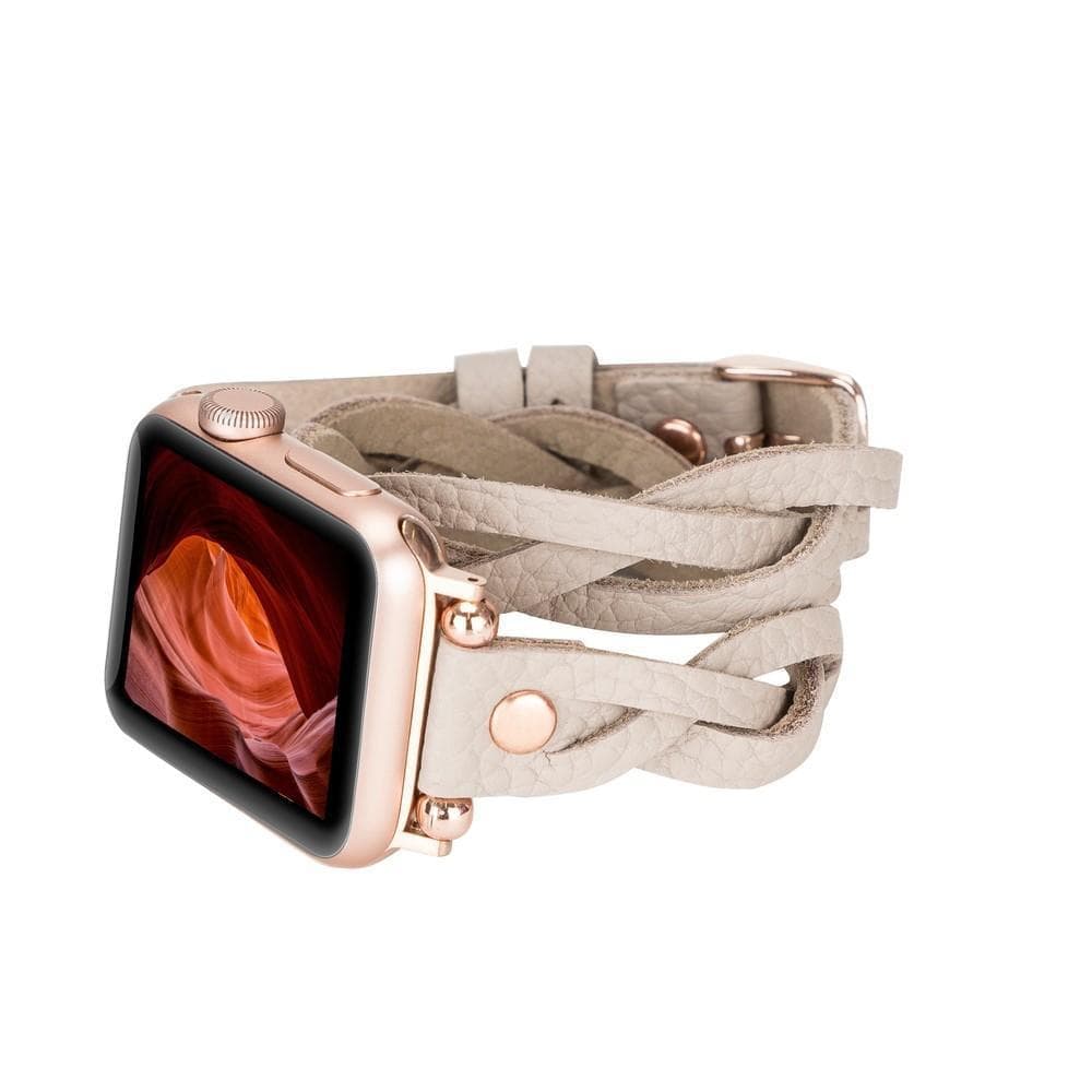Bracelet double tour en cuir Peggy Ferro pour Apple Watch avec motif Trok or rose