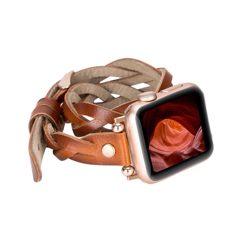 Bracelet double tour en cuir Peggy Ferro pour Apple Watch avec motif Trok or rose