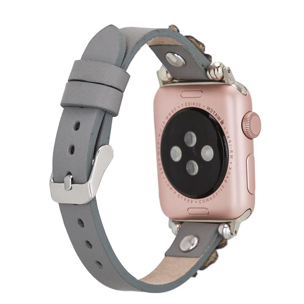 Compatible leather Apple Watch band with floral pattern – Flower Ferro