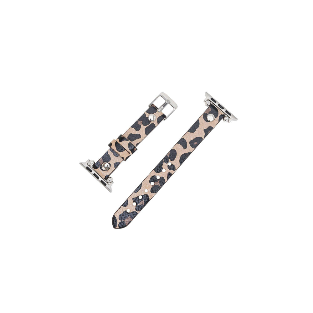 Ferro Leopard NE Genuine Leather Apple Watch Band with Silver Trok