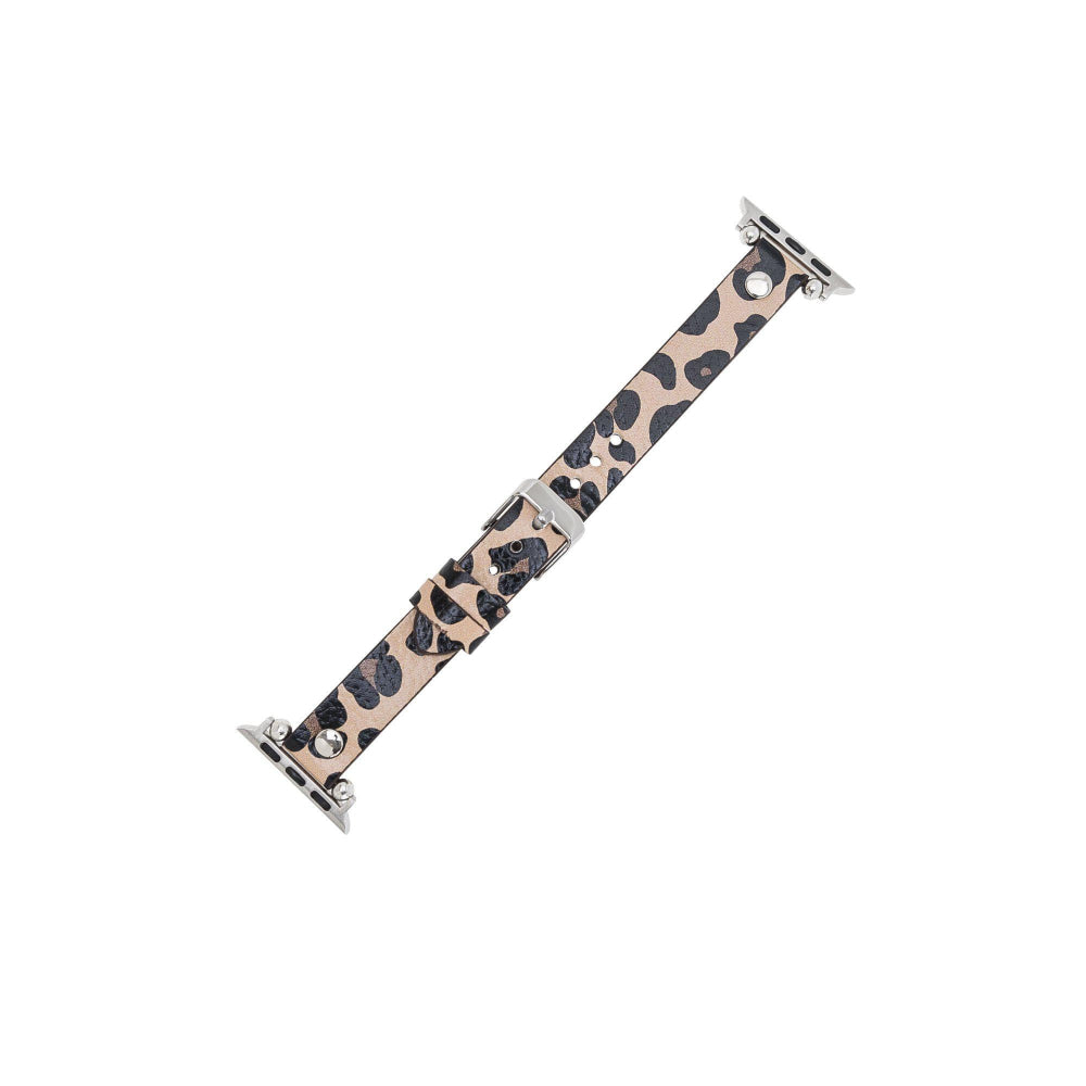 Ferro Leopard NE Genuine Leather Apple Watch Band with Silver Trok