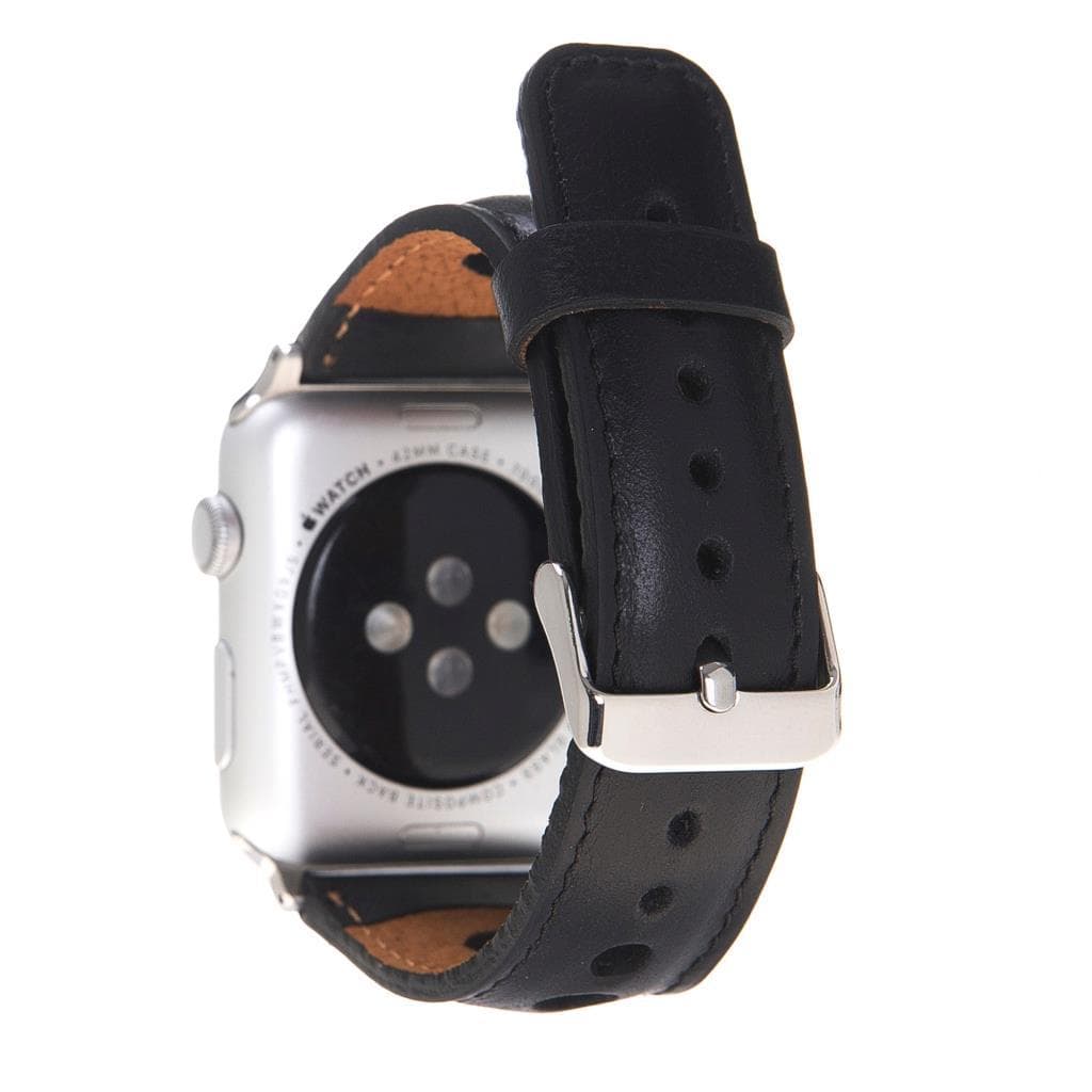 Holo handcrafted genuine leather Apple Watch band with 8 stainless steel hardware color options – fits Apple Watch Series 1 to Ultra 2