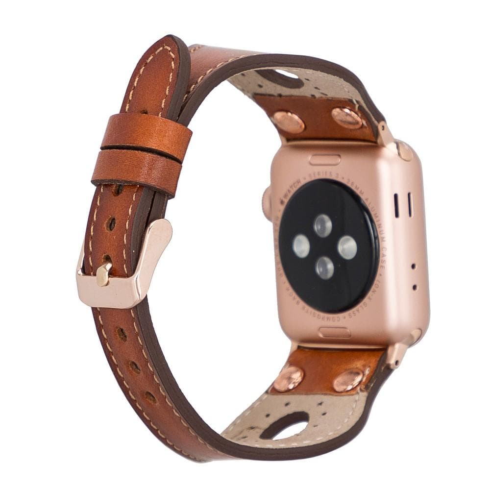 Genuine leather Apple Watch band with rose gold trok, compatible with all Apple Watch models