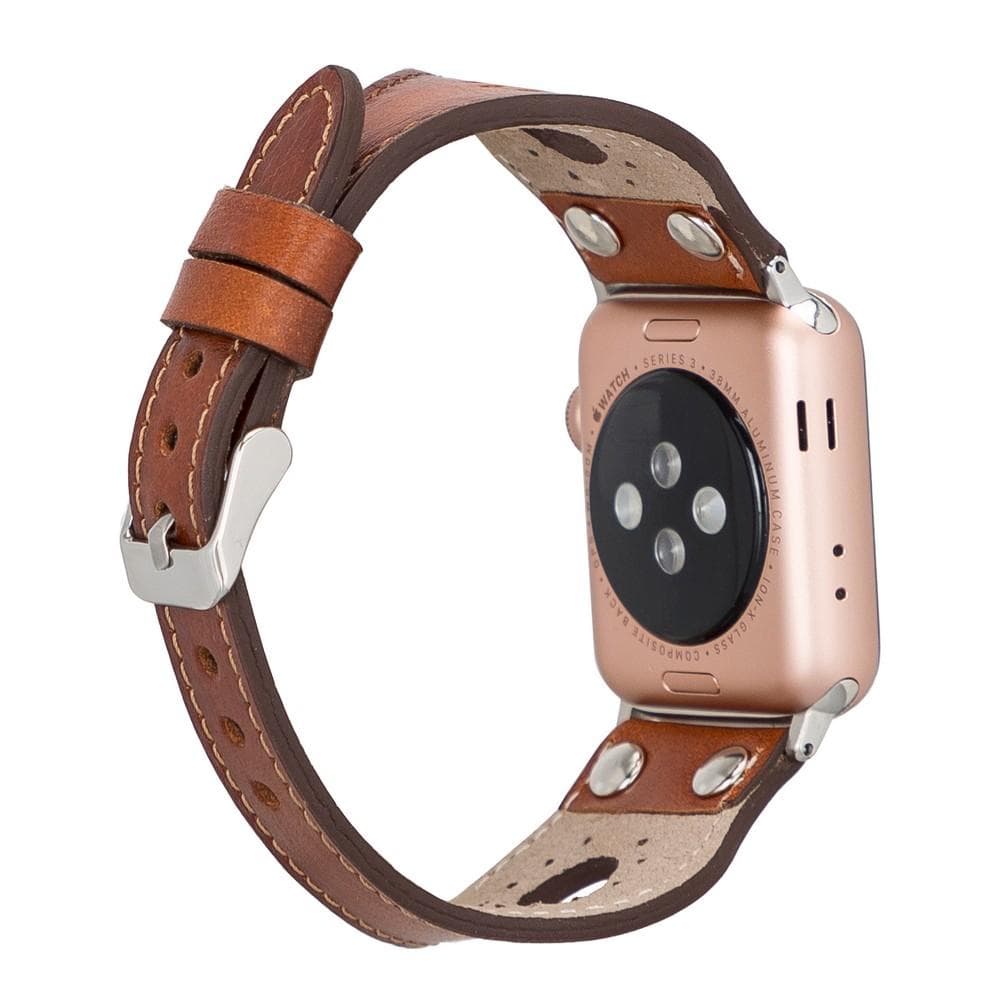 Genuine leather Apple Watch band with silver trok, fits all Apple Watch models