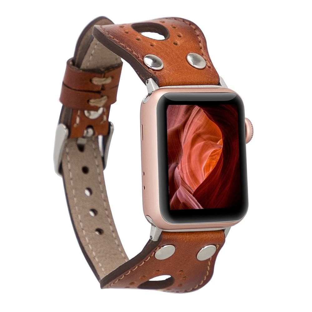 Genuine leather Apple Watch band with silver trok, fits all Apple Watch models