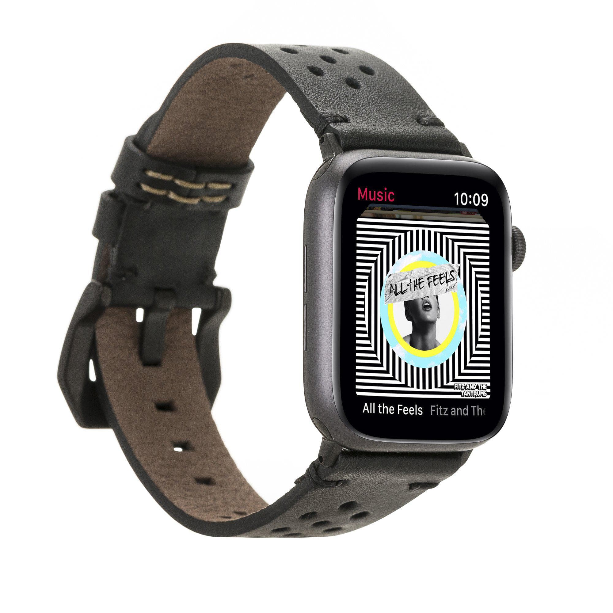 Vigo genuine leather Apple Watch band with stainless-steel buckle, available in 8 colors, fits Ultra, SE, and Series 1–10